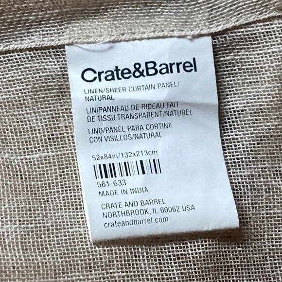 2 Crate & Barrel 52W x 84L Cream 100% LINEN SHEER Curtains - Picture 2 of 7